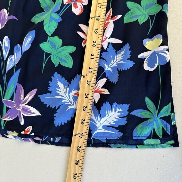 Talbots Blouse Sleeveless Size 12 Navy Blue Floral Button Back - Picture 6 of 7